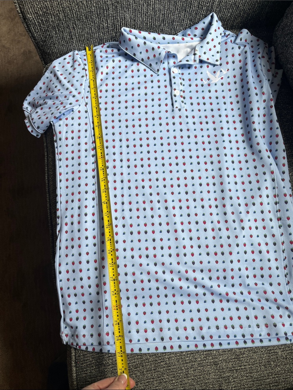 NWOT Light Blue Golf shirt Berry Rouge Print